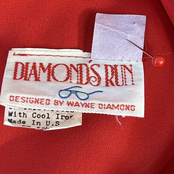 Vintage 70's Diamond Run Women's 100% Polyester Red Drop Waist Lace Mesh Dress - Picture 7 of 7